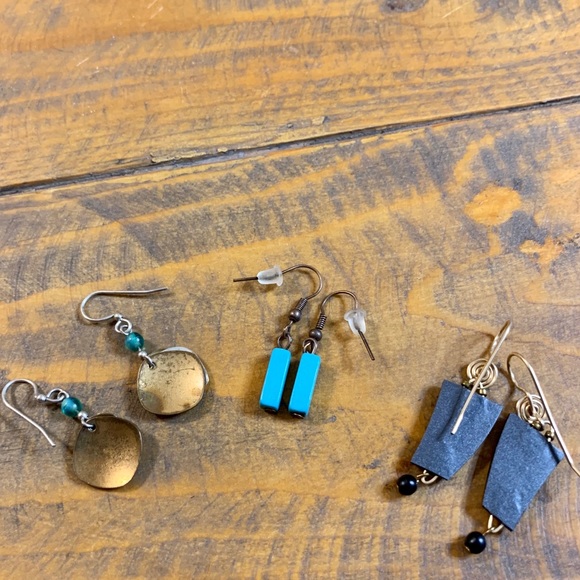 Trio of Boho Teal Blue Green Dangle Earrings - Picture 4 of 11